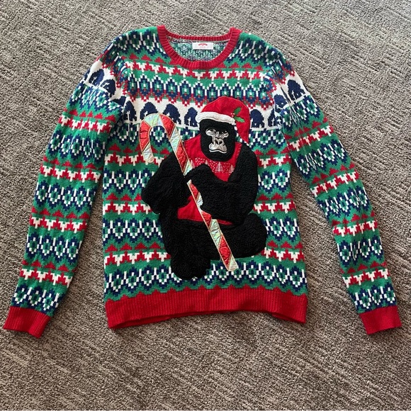Men’s Christmas sweater, ugly sweater, size Medium, Gorilla, Monkey, crewneck - Picture 1 of 5